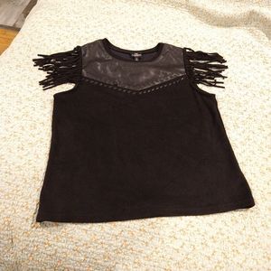 LA Reine Faux Leather and Suede Shirt with Fringe